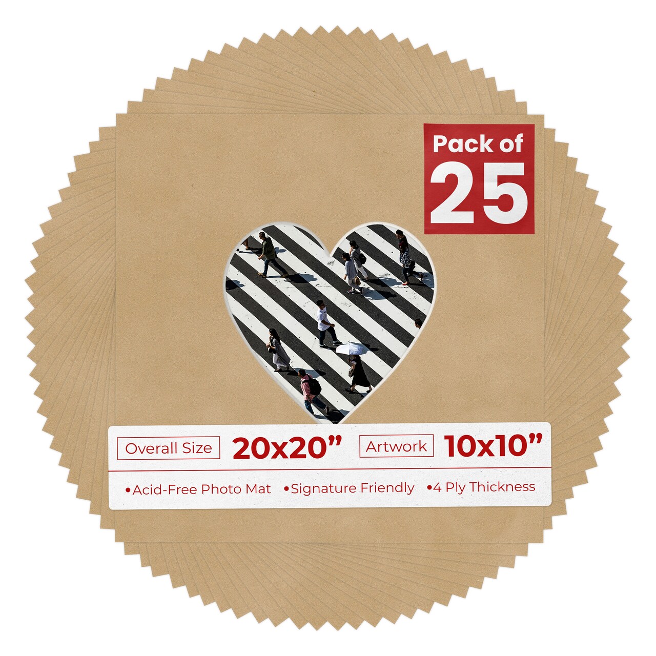 Beige Suede Mat Board for 20x20 Frames - Heart Opening for 10x10 Photos